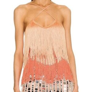 Dundas x Revolve Bonham Fringe Top Orange Ombré Sz L